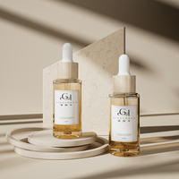 Flacon compte-gouttes transparent transparent PETG de qualité supérieure bouteille d'huile essentielle de soin des cheveux avec compte-gouttes en bambou et spray pour cosmétique