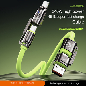 Cable de datos doble tipo <span class=keywords><strong>C</strong></span> 4 en 1 de carga rápida de 240W PD de alta calidad 1 2M línea de carga de cargador de silicona <span class=keywords><strong>USB</strong></span> para iPhone Samsung OPPO - Product Image 5