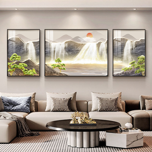 <span class=keywords><strong>Quadro</strong></span> in Porcellana Cristallina con Montagna, Cascata e Pino, Dipinto Tripartito di Lusso per Soggiorno, Decorazione per Sfondo Divano - Product Image 2