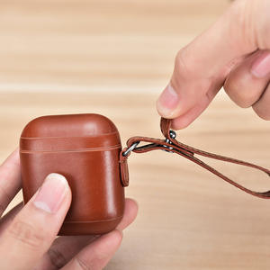 Funda para auriculares de negocios de gama alta perforada de cuero genuino para <span class=keywords><strong>AirPods</strong></span> 1/2/<span class=keywords><strong>3</strong></span> Pro, funda protectora para auriculares móviles de Color sólido - Product Image 3