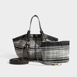 ODM OEM Manufacture Vintage <b>Tweed</b> Panelled Tote Bag Wallet Attachment Elegant Style Summer All Seasons Portable Women's <b>Handbag</b> - Product Image 1