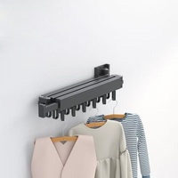 Séchoir à linge mural pliable et rétractable en aluminium pour serviettes de balcon, crochet pour tringle à linge