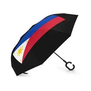 Özelleştirilmiş kişisel etiket rüzgar geçirmez filipinler bayrağı ters dekorasyon için ters hatıra şemsiye