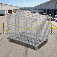Bac à palettes pliable en treillis métallique galvanisé avec porte basculante, barre de verrouillage à ressort, base 4 directions pour chariot élévateur, pieds empilables industriels