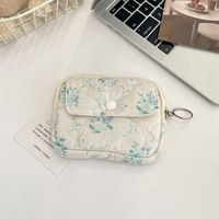Dompet Jahit Gaya Korea PLAYMAX, Tas Makeup Lipstik Kartun Lembut, Penutup Kancing Bunga Lucu, Poliester, Unisex, Pendek