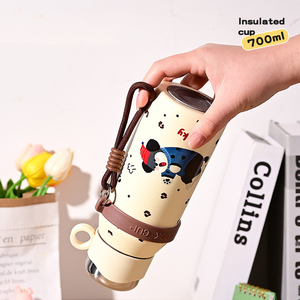 Botella de agua aislada al vacío de 700 ml con estampado de dibujos animados, de acero inoxidable, con correa de mano, taza para beber para niños, para la escuela - Product Image 5