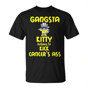 T-shirt Gangsta Kitty a maniche corte, girocollo, unisex, per adulti, per eventi di sensibilizzazione sul cancro - Product Image 2