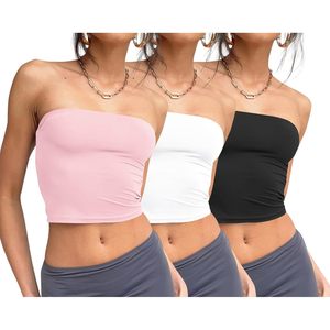 2025 2025 reine femmes 3 pièces tenue basique culture Bandeau soutien-gorge sans bretelles dos nu bustiers tricotés respirant été essentiels - Product Image 3