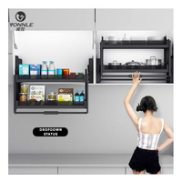Cesto de Armazenamento Moderno em Aço Inoxidável para Cozinha, com Sistema de Elevação e Descida, para Armários Altos e Organizador de Cozinha