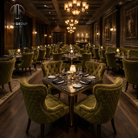 Mobilier de restaurant haut de gamme Ron Group, banquette à dossier haut, table carrée en marbre, chaise rembourrée en velours, ensemble commercial