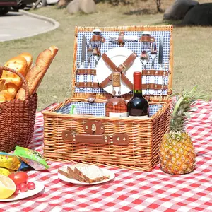 Cesta de decoração para piquenique, 4 pessoas, cesta de decoração, cesto com talheres, conjunto para piquenique