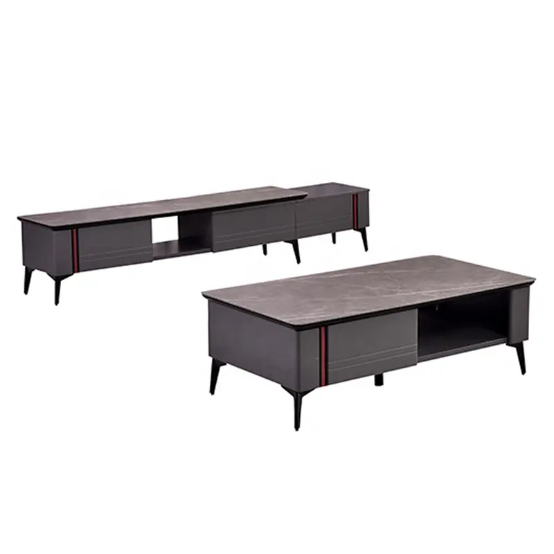 Mesa de centro de alto brillo de madera maciza negra, muebles de panel