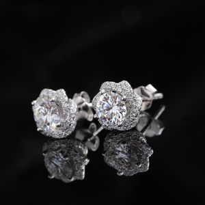 Boucles d'oreilles clous tendance en moissanite 1 carat, motif fleur torsadée, bague de fiançailles - Argent sterling S925, élégantes pour mariage, fête et usage quotidien - Product Image 2