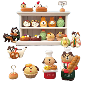 Miniatures en résine Kawaii Anime Chat Chien Pain, Ornements Mignons Scène de Boulangerie, Décoration Créative de Bureau de Noël et Cadeau pour les Amoureux des Chats - Product Image 1