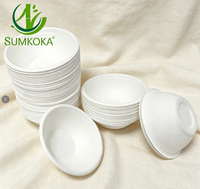Bol à salade rond Sumkoka 500 ml en bagasse de canne à sucre biodégradable, jetable, compatible micro-ondes, qualité alimentaire, avec couvercle
