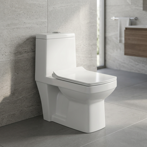 Inodoro de una pieza de cerámica blanca de calidad de exportación con sifón en P modelo Diamond para baños de hotel - Product Image 3
