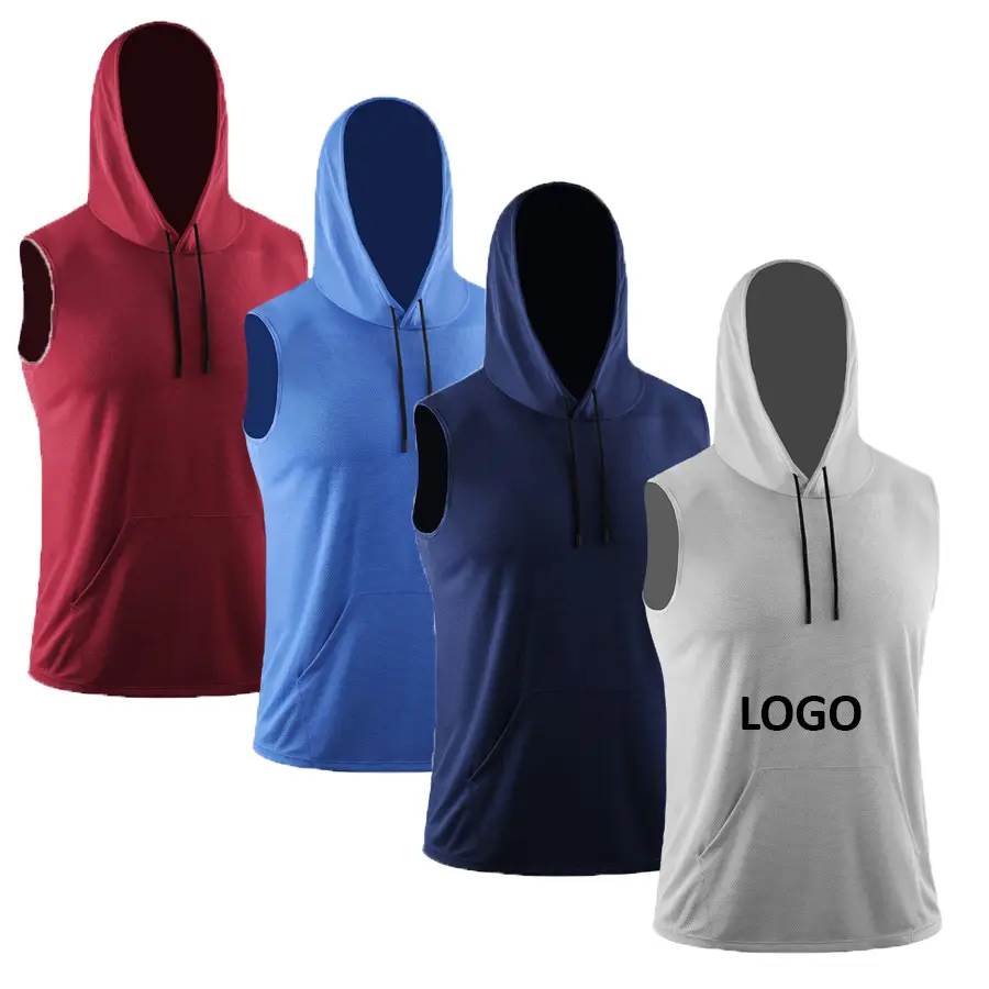 Custom Logo Men Sleeveless Tops Gym Men Workout Hoodie Tank Fitness Sports Wear plus size vest with hoodies