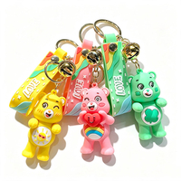 Bunter Cartoon-Bär Silikon-Schlüsselanhänger 3D Niedliche Bärenfigur Taschenanhänger mit Glocke Liebliche Tierpuppe Rucksack-Deko Geschenk Schlüsselring