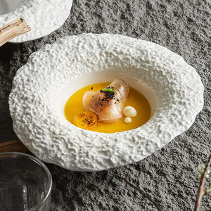 럭셔리 화이트 도자기 멋진 그릇 락 스톤 패턴 세라믹 과일 샐러드 수프 서빙 그릇 레스토랑 - Product Image 2