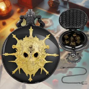 Regalos promocionales Tiny Mini Role Playing Dnd Dice Set con Gold Black Mask Steampunk Pocket Watch Case