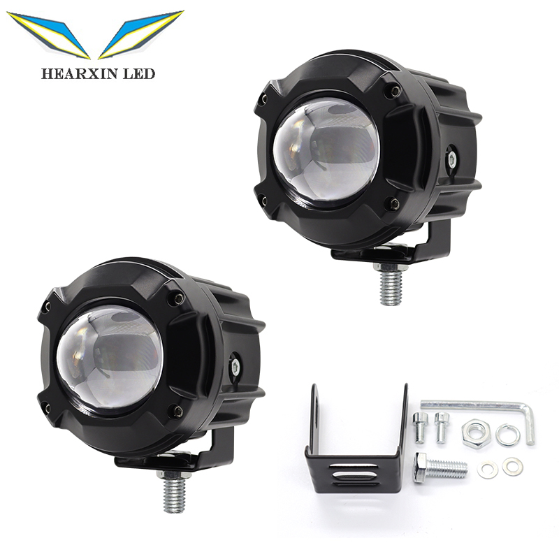 HearxinLED мотоцикл светодиодный прожектор фары двойной цвет светодиодные линзы Ближний/Дальний свет точечные Противотуманные фары внешний Farol