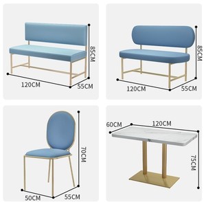 Set Moderno e Minimalista di Tavolo e Sedie per Ristorante/Caffè, Design Verde di Lusso, Doppia Seduta, Piano in Finto Marmo, Struttura in Metallo Personalizzabile - Product Image 6