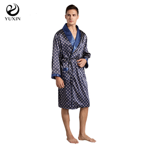 Abito da <span class=keywords><strong>uomo</strong></span> in seta abito da notte stampa sposo estivo pigiama a maniche lunghe in seta sottile Plus Size accappatoio - Product Image 4