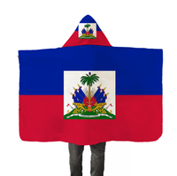 Drapeau national d'Haïti personnalisé de haute qualité avec capuche et manches, cape drapeau 90*150cm, promotion à bas prix
