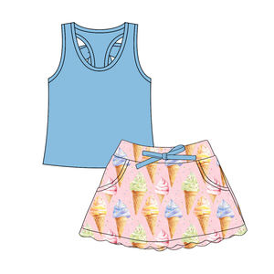 Conjunto de Falda y Blusa sin Mangas para Niña, Modelo GSD3306, Diseño Personalizado con Estampado Rosa Intenso, Venta al Por Mayor, Ropa de Verano para Niñas - Product Image 2