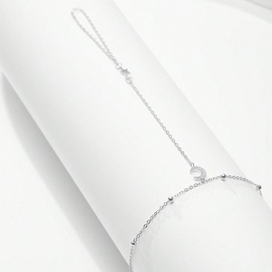 Delicada Cadena de Mano con Anillo de <span class=keywords><strong>Plata</strong></span> de Ley 925 Chapada en Oro, Diseño de Luna Creciente y Estrella, Estilo Bohemia, Joyería Fina - Product Image 5