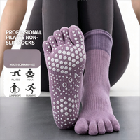 Chaussettes antidérapantes à cinq doigts pour yoga et Pilates pour femmes, en coton et élasthanne, longues, motif cœur, pour Pilates, ballet, barre et danse