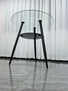 Mesa de Negociación Moderna para Oficina, Superficie de Vidrio Templado, Diseño de Almacenamiento de un Solo Nivel, Patas de Acero Inoxidable, Mostrador de Recepción - Product Image 2