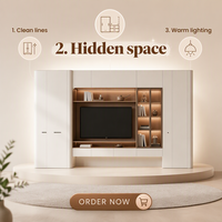Meuble TV mural flottant moderne personnalisé avec vitrine en verre et éclairage LED intégré