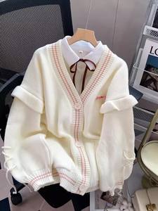 Femmes 2024 automne hiver <span class=keywords><strong>laine</strong></span> Cardigan chandails gros tricot à manches longues bouton <span class=keywords><strong>veste</strong></span> - Product Image 5