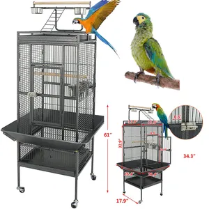 61 pouces noir Chinchilla Finch acier inoxydable métal fer perroquet canari perruche animal de compagnie grande cage à oiseaux avec roues