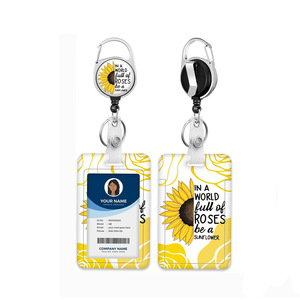 In stock: Yellow sunflower-patterned English easy-pull <b>buckle</b> badge roll, polyester lanyard, detachable double-sided UV - Product Image 5