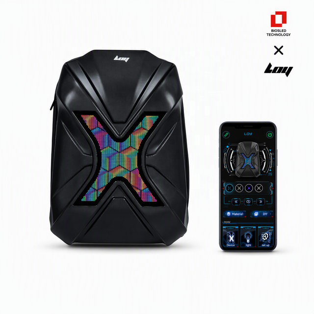 LOY XB-1 X-Warrior Smart LED Backpack with Screen, Multifunction APP Control Laptop Bag with Motorcycle Safety Lights