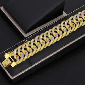 Jxx Men <b>Bracelet</b> 24K Gold Plated Dubai Heavy Gold <b>Bracelet</b> High Quality Two-Tone Design with <b>Charm</b> and Brass Material - Product Image 1