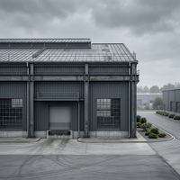 Portes à enroulement industrielles pour bâtiment d'atelier en acier à panneaux verticaux gris foncé, à pignon haut, avec persiennes de ventilation, design moderne, pour usine de grande hauteur