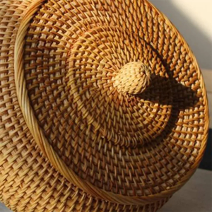 Viet Nam Home Decoration Foldable Handle Flower <b>Gift</b> <b>Basket</b> Hand Woven Plate Pattern Rattan Storage <b>Basket</b> - Product Image 3