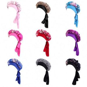 Women Floral Head Wraps Custom Satin Hair Bonnet Ankara Bonnet Satin Fashion Designer Bonnets With <b>Tie</b> - Product Image 6