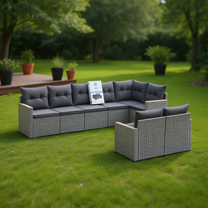 Ensemble de canapés de jardin en rotin gris modulaire, mobilier d'extérieur, 6 places, design contemporain - Product Image 2