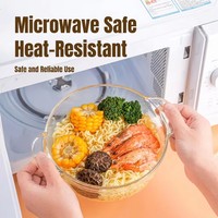 Bol en verre trempé résistant à la chaleur et au froid avec couvercle, compatible micro-ondes, double poignée, pour soupe, salade, cuisine