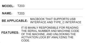 Outils d'activation <span class=keywords><strong>iCloud</strong></span> T203 originaux, clé USB T203 et support de ROM T203 pour le déverrouillage du code PIN du micrologiciel EFI des MacBook Pro et Air - Product Image 3