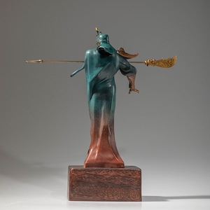 Estatua de Guan Yu en cobre y oro, figura artística hecha a mano para decoración de sala de estar y oficina - Product Image 3