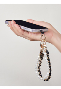 Dragonne de téléphone <span class=keywords><strong>portable</strong></span> en cuir PU motif fleur de camélia, anti-perte, de luxe, avec perles, <span class=keywords><strong>cordon</strong></span> court pour étui de téléphone <span class=keywords><strong>portable</strong></span> - Product Image 6