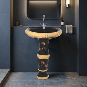 Lavabo sur pied en céramique vert moderne, design artistique, pour salle de bain de villa, ensemble d'articles sanitaires - Product Image 5
