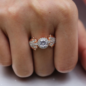 Two Tone Ring For Women Sparkling Stone Simple Fashion Finger Jewelry <b>Gift</b> - Product Image 2