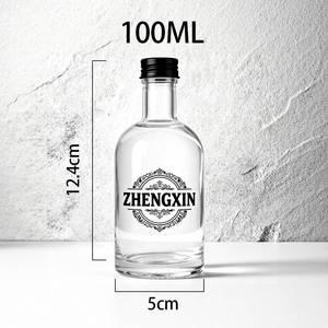 100ml Round Mini Liquor Samples Clear Glass Liquor Bottle with Custom Labeling for Vodka <strong>Gin</strong> &amp; <strong>Ginger</strong> Juice Brands - Product Image 1