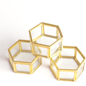 Hexagonal Brass Glass <strong>Proposal</strong> <strong>Ring</strong> Holder Bearer <strong>Box</strong> for Wedding Ceremony Gold Personalized Flower Trinket Jewelry Display Case - Product Image 6